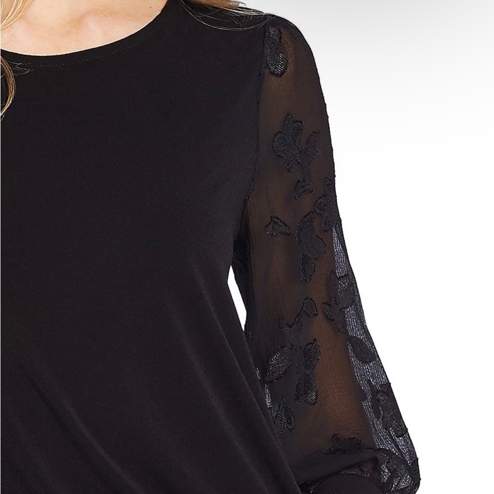 Black CeCe blouse Sheer Floral Sleeves 3X Plus Size